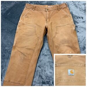 Carhartt Mens Relaxed Fit Double Knee Duck Canvas Work Pants Brown 34x30